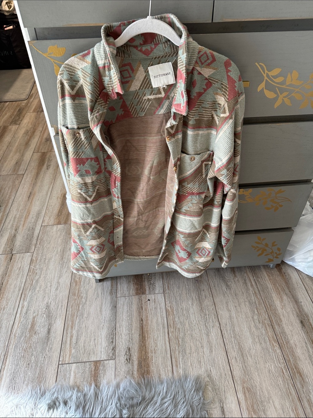 Dictionary Aztec-Print Button-Down Shirt in Beige & Pink